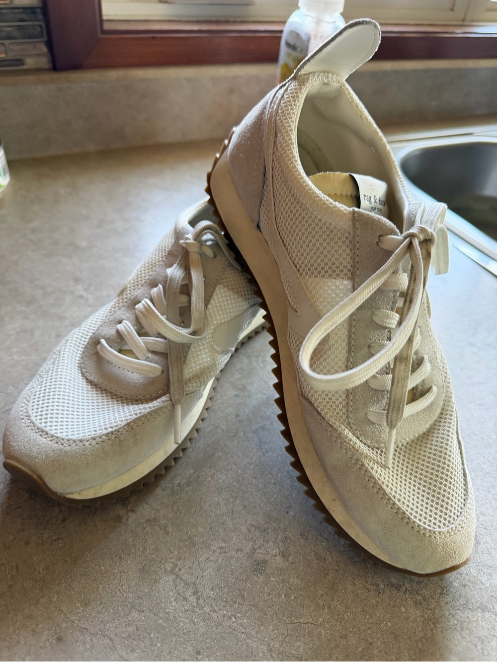 rag & bone Women's Cream Mesh & Suede Sneakers